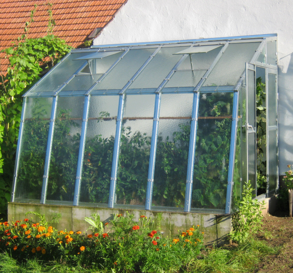 Vario Stahl Anlehngewächshaus Domus 4,5 Nörpelglas BxL 212x452cm 9,5m² verzinkt